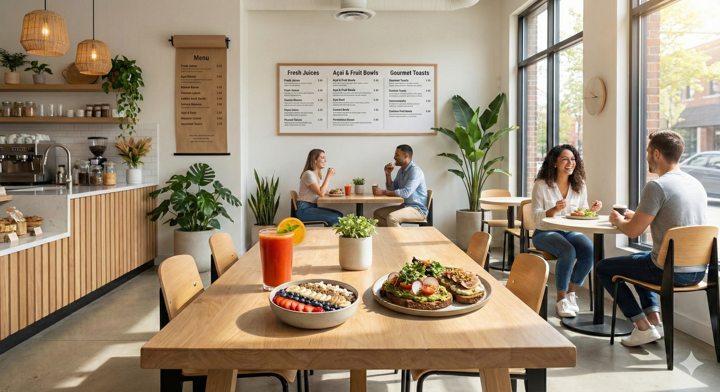 Interior of the cafe with customers